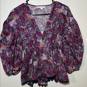 Kika Vargas Red and Purple Ruffled Peplum Blouse